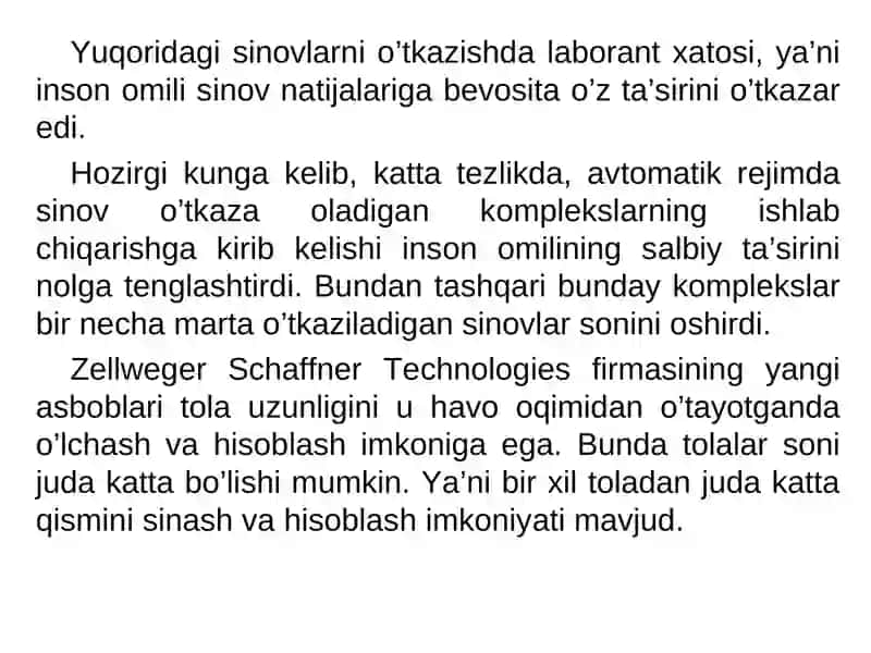 Zamonaviy to’qimachilik korxonalarida sinovlarning yangi uslub va vositalari 4