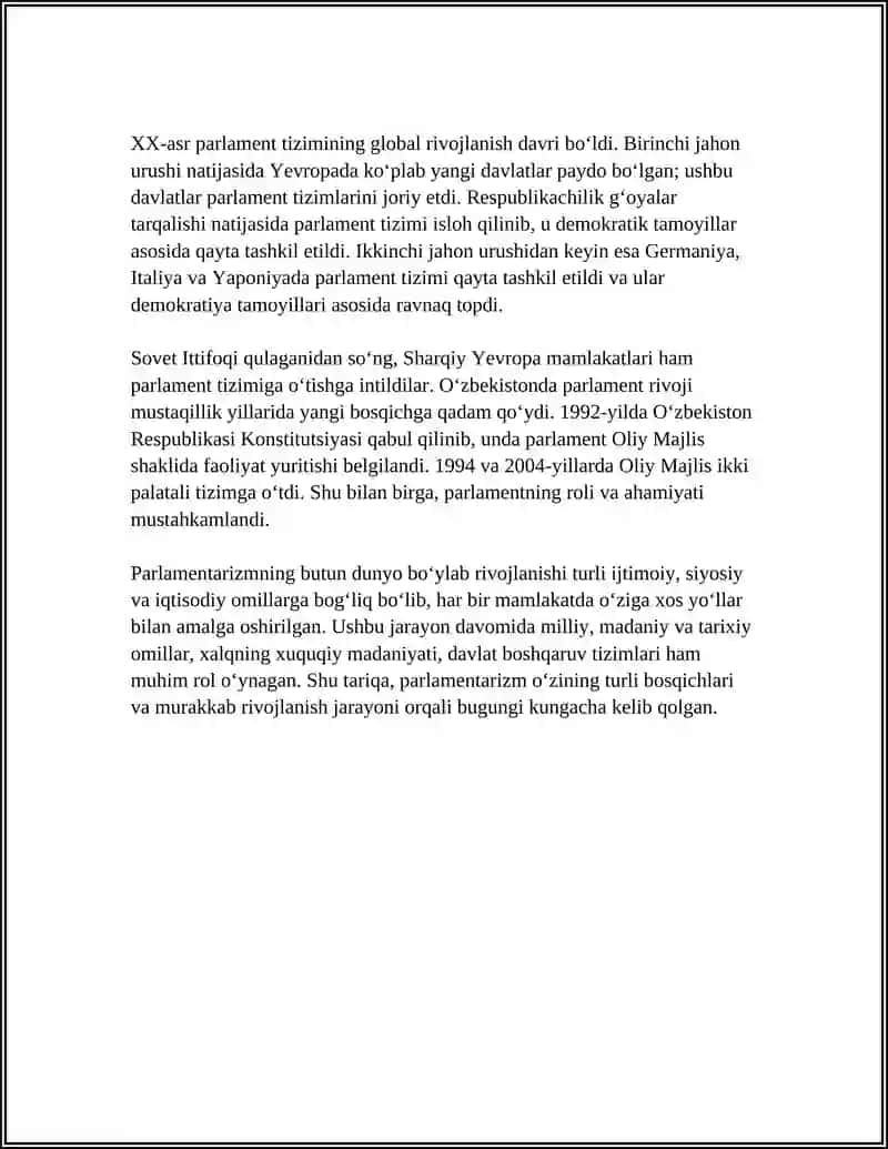 PARLAMENTARIZIMNING RIVOJLANISH XUSUSIYATLARI 4