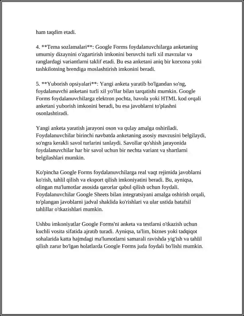 ANKETA VA TESTLARNI GOOGLEFORM ASOSIDA YARATISH O'TKAZISH VA TAHLIL ETISH 4