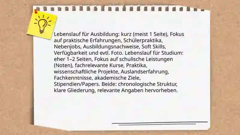 Ausbildungsberufe und Studiengänge: Lebenslauf 4