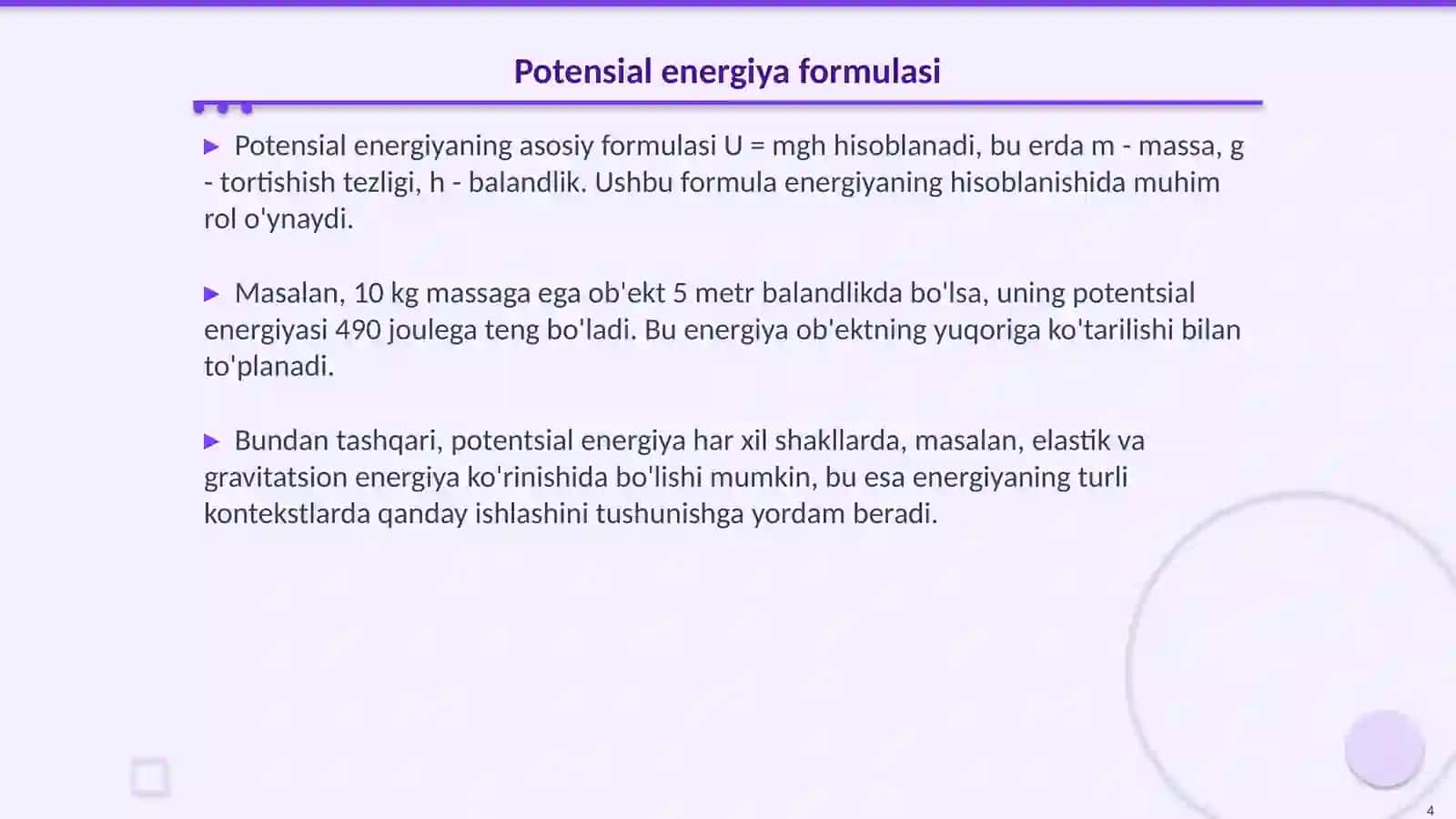 Egilishgadagi potensial energiya 4