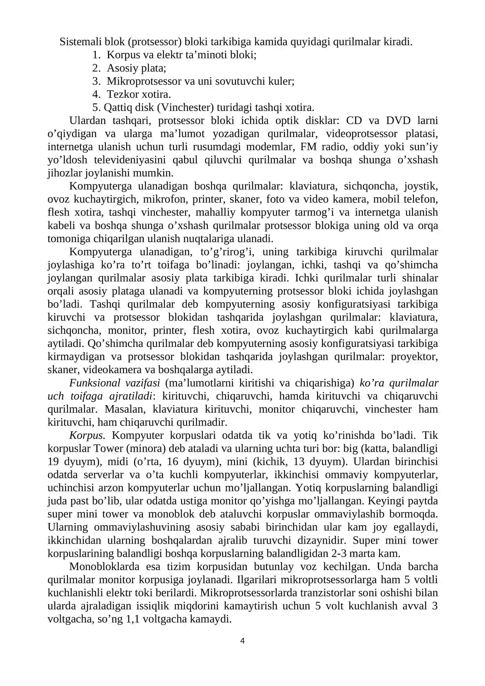 Zamonaviy axborot texnologiyalari. Kompyuterlarning texnik ta’minoti va unda ishlash 4
