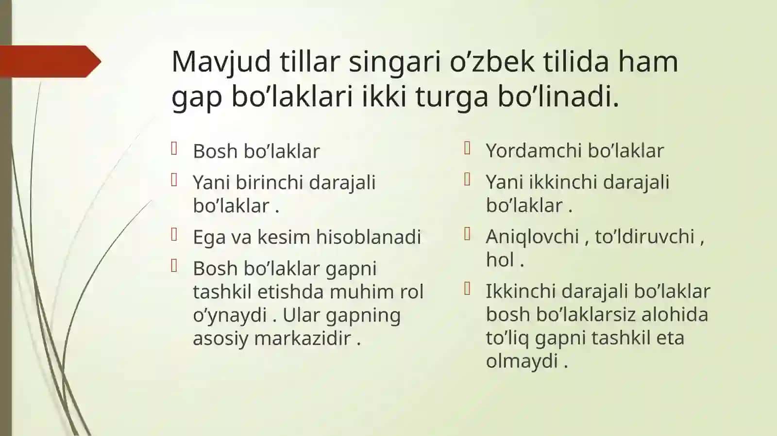 Gap bo’laklari. Ega va kesim bo’yicha misollar ustida ishlash 4
