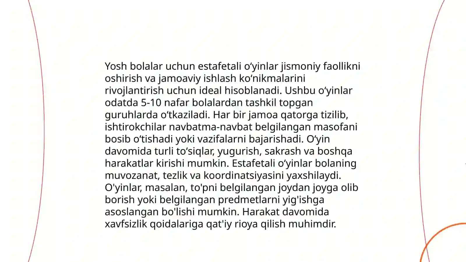 Estafetali harakatli oʻyinlarni oʻtkazish 4