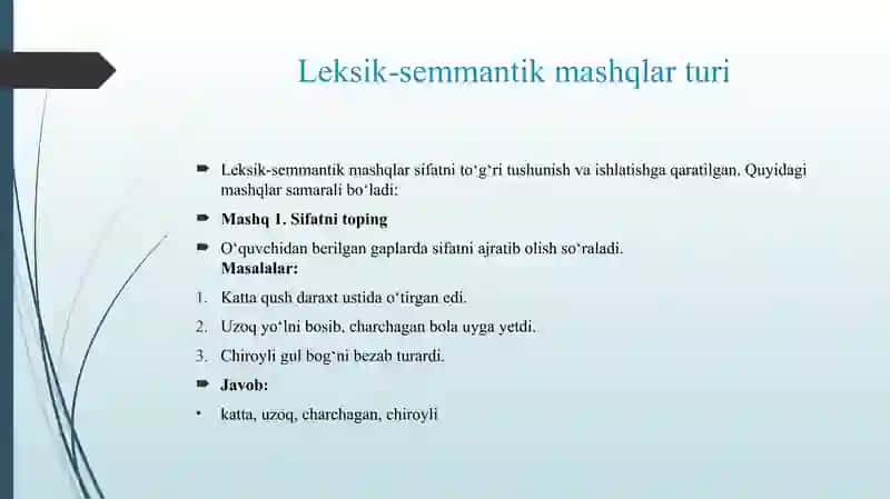 SIFAT SO'Z TURKUMINI O'RGANISHDAGI LEKSIK-SEMMANTIK MASHQLAR. 4
