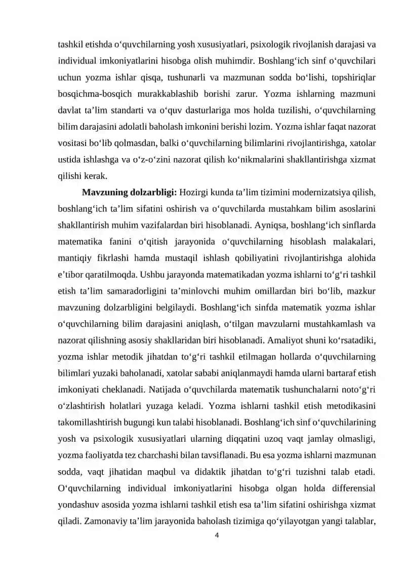 Matematikadan yozma ishlarni tashkil etish metodikasi 4
