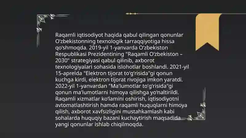 AKT sohasidagi huquqiy-meʼyoriy hujjatlar, Oʻzbekiston AKTning holati va rivojlanish istiqbollari 4