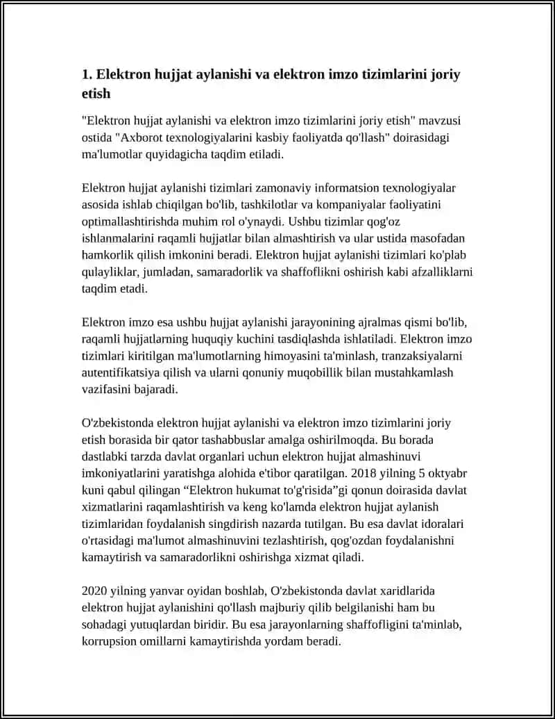 AXBOROT TEXNOLOGIYALARINI KASBIY FAOLIYATDA QOʻLLASH 4
