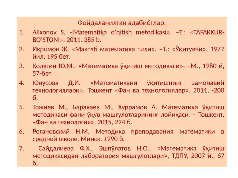 Натурал сонларни ўқитиш методикаси 4