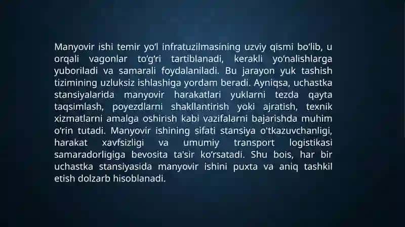 Uchastka stansiyalarida manyovir ishini takomillashtirish 4