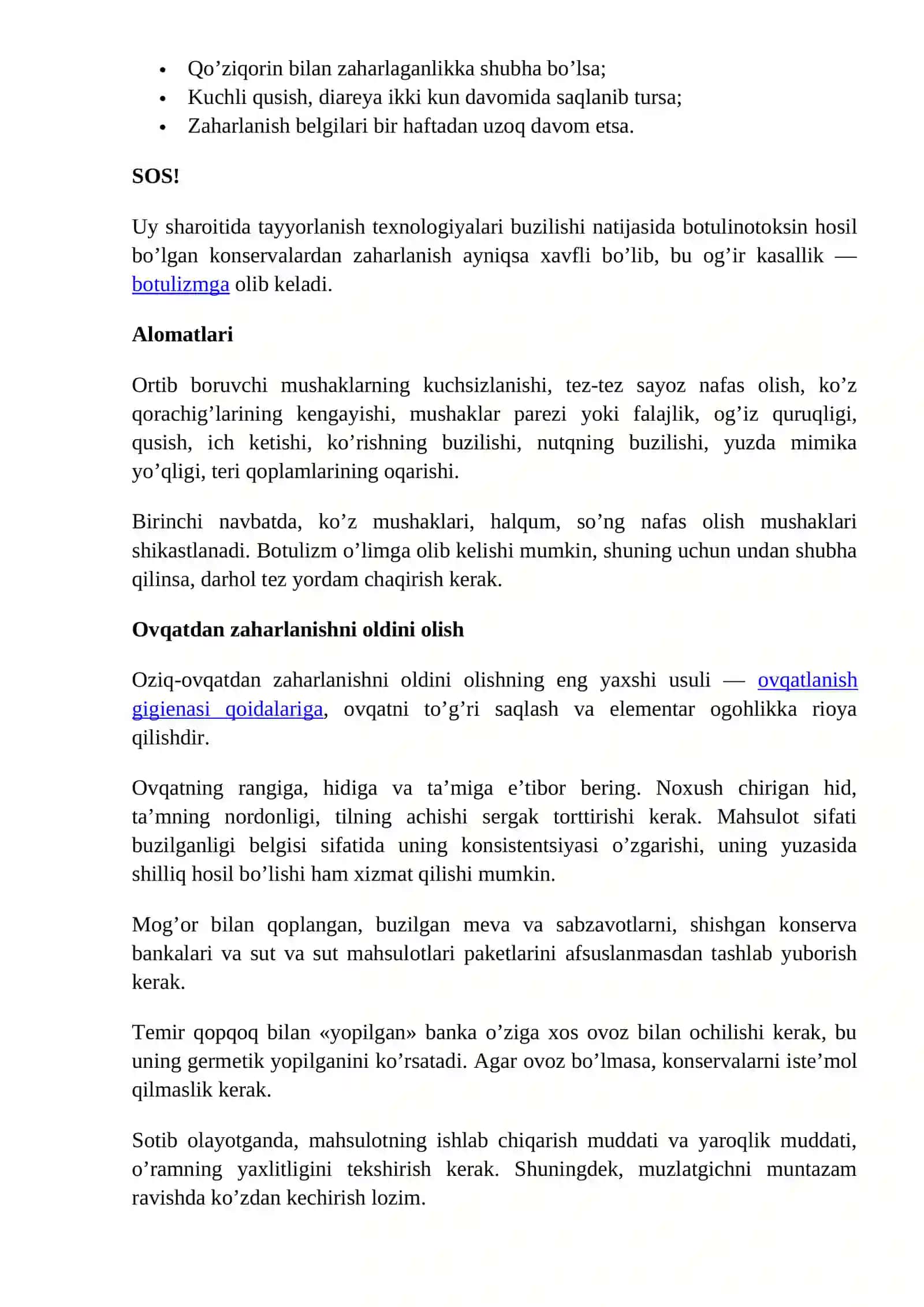 Ovqatdan zaharlanish alomatlari 4