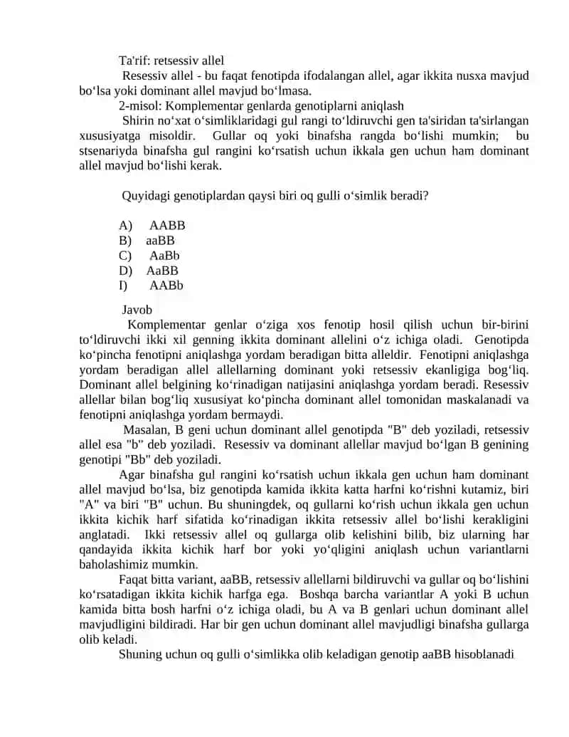 Genlarning komplementar ta’siri 4