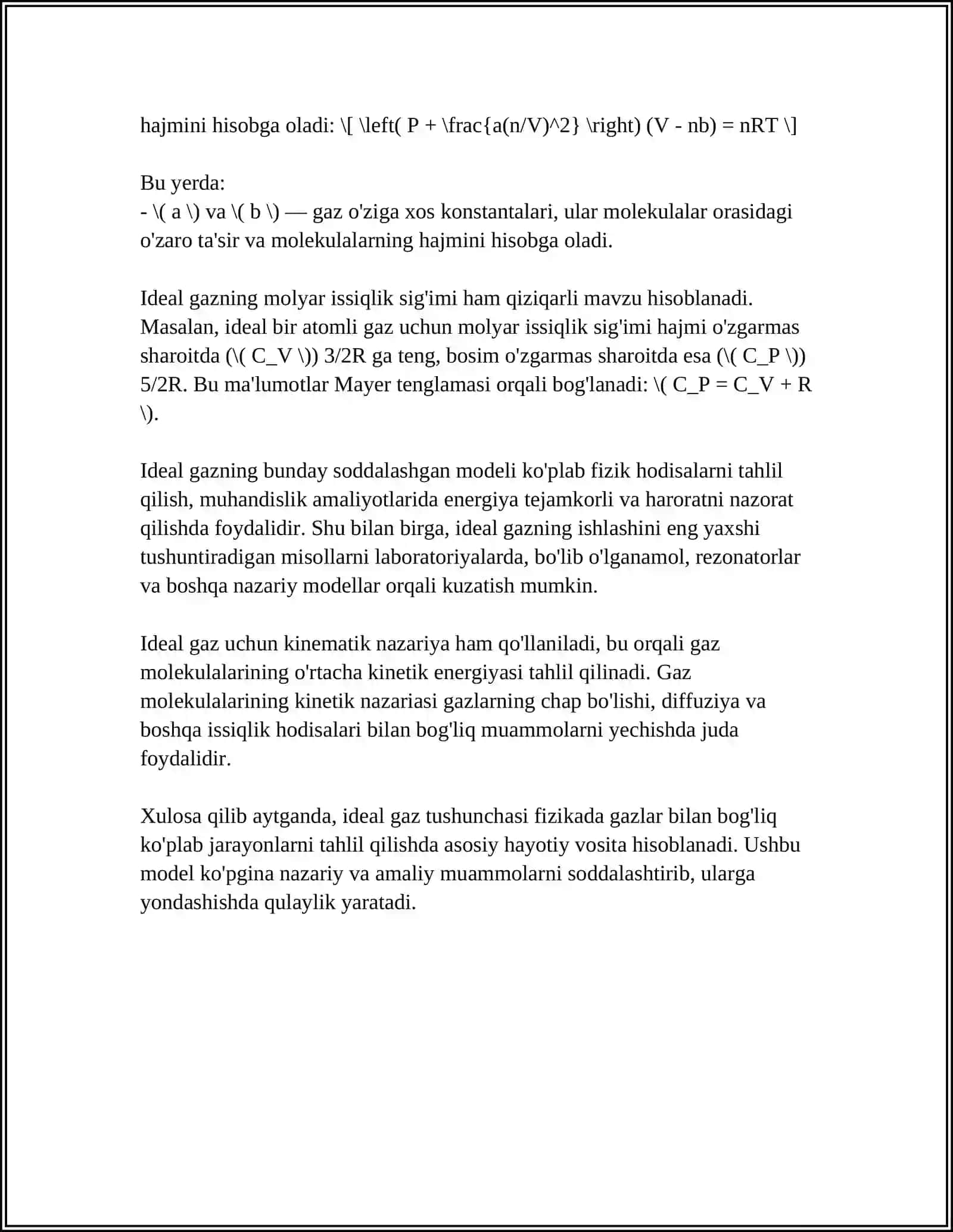 IDEAL GAZ HOLAT TENGLAMASI 4