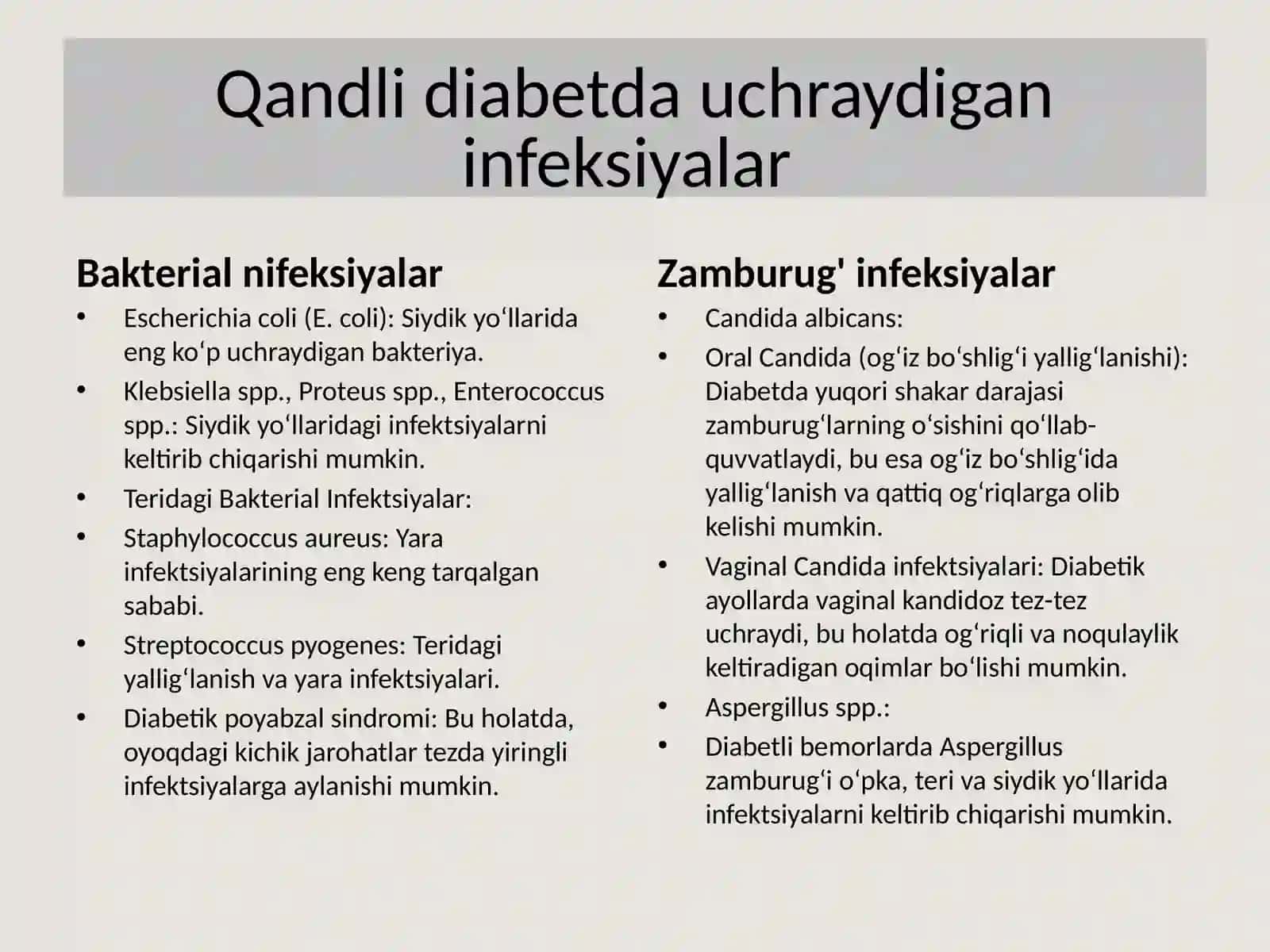 Qandli Diabetda Infektsiyalar, Patogenez va Tashxis 4