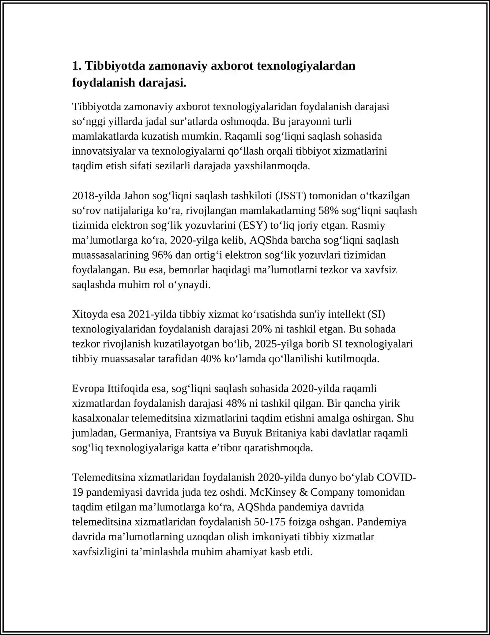 ZAMONAVIY AXBOROT TEXNOLOGIYALARIDAN BUGUNGI KUNDA FOYDALANISH DARAJASI ULARNI TIBBIYOTNING TURLI SOXALARI MA’LUMOTLAR TO’PLASHDA DIAGNOSTIKA VA DAVOLASHDA TUTGAN O’RNI 4