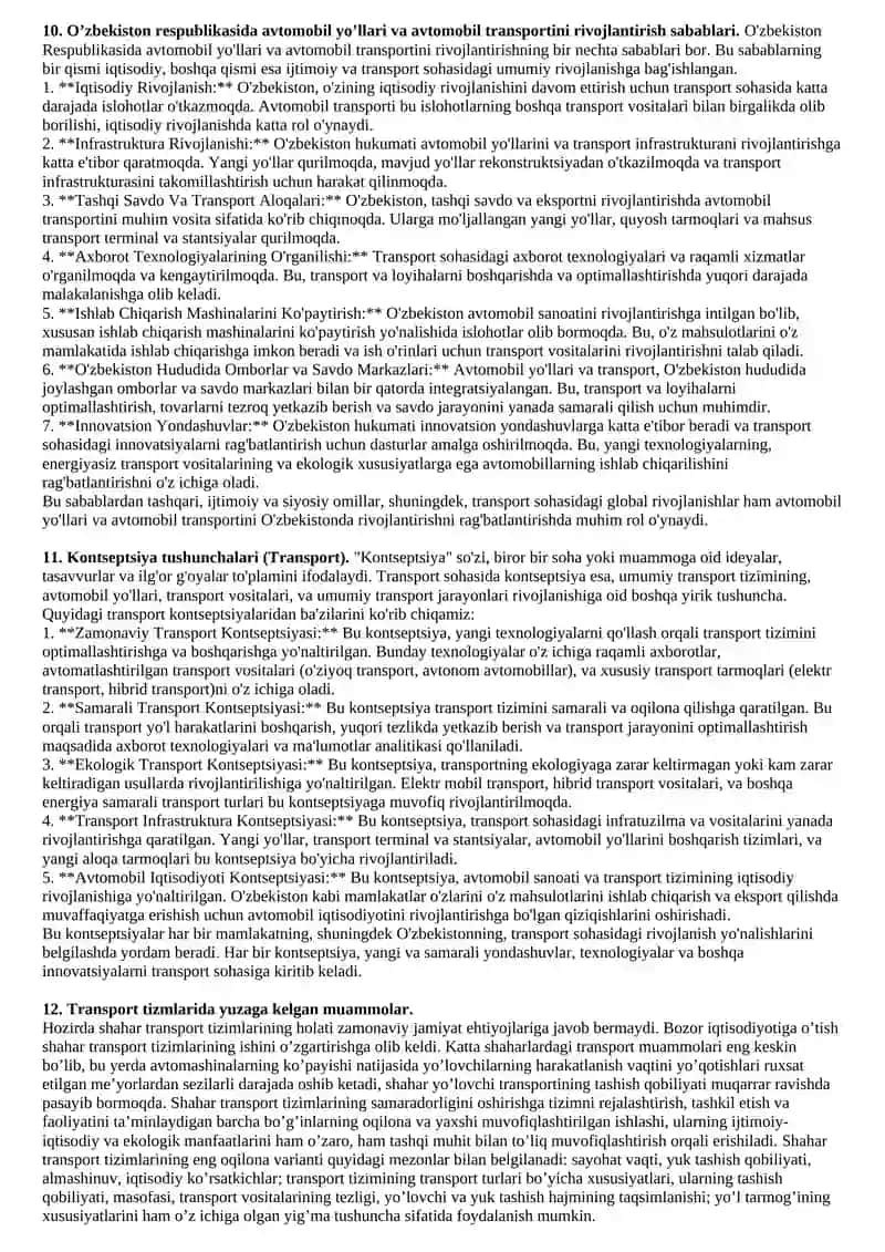 Avtomobil transportini rivojlantirish 4