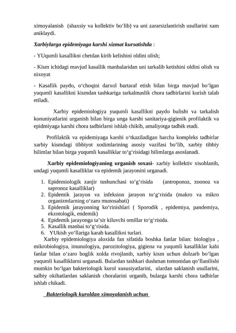 Harbiy epidemiologiyaning tarkibi va vazifalari 4