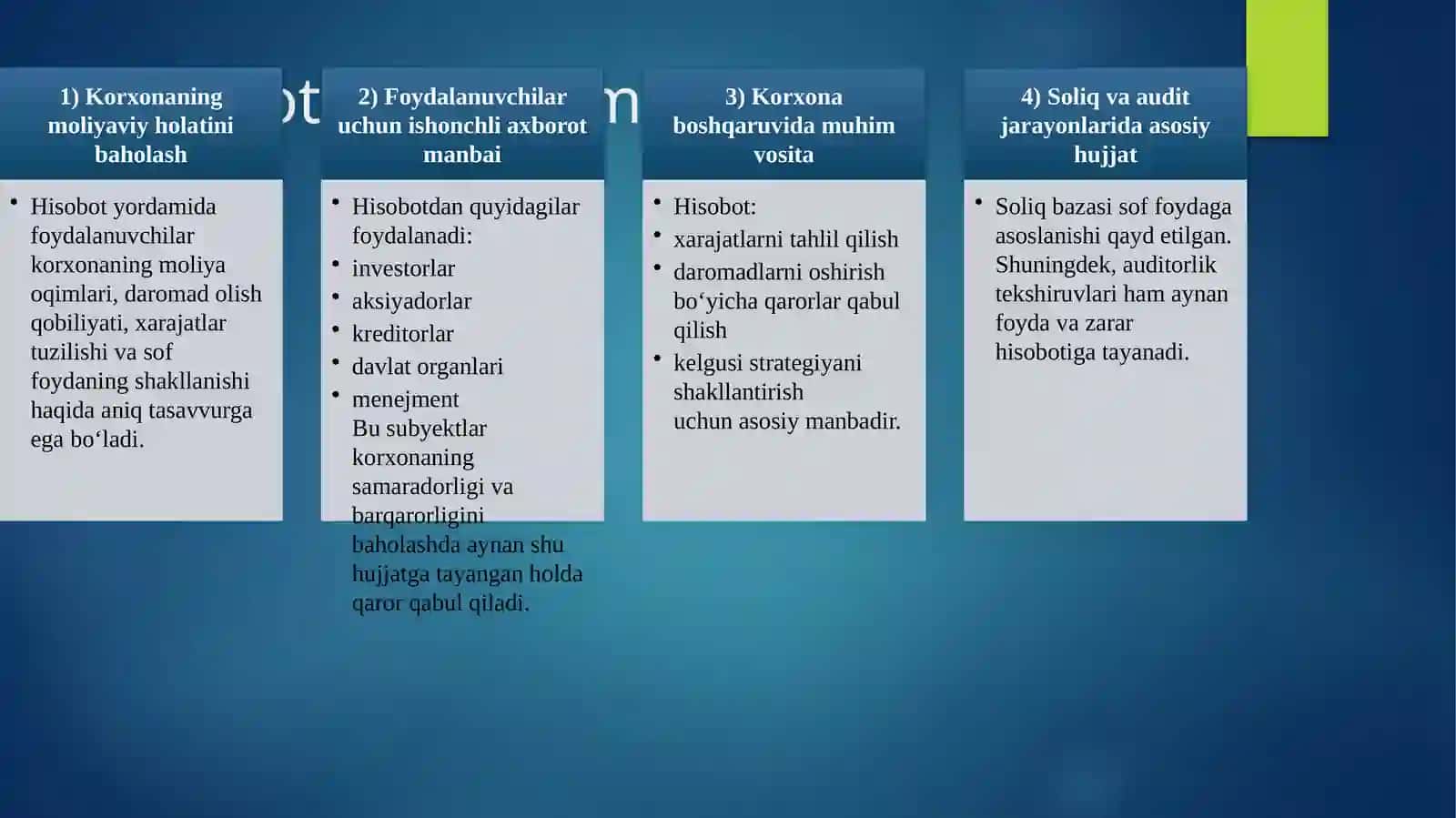 Moliyaviy natijalar to‘g‘risida hisobot berish 4