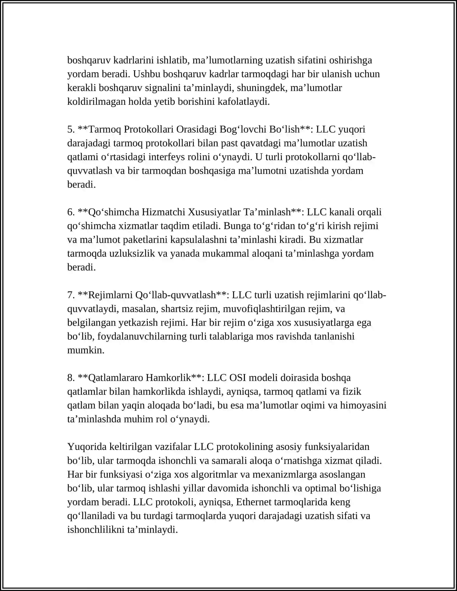 LLC(LOGIKACAL LINK CONTROL) NING VAZIFASI 4