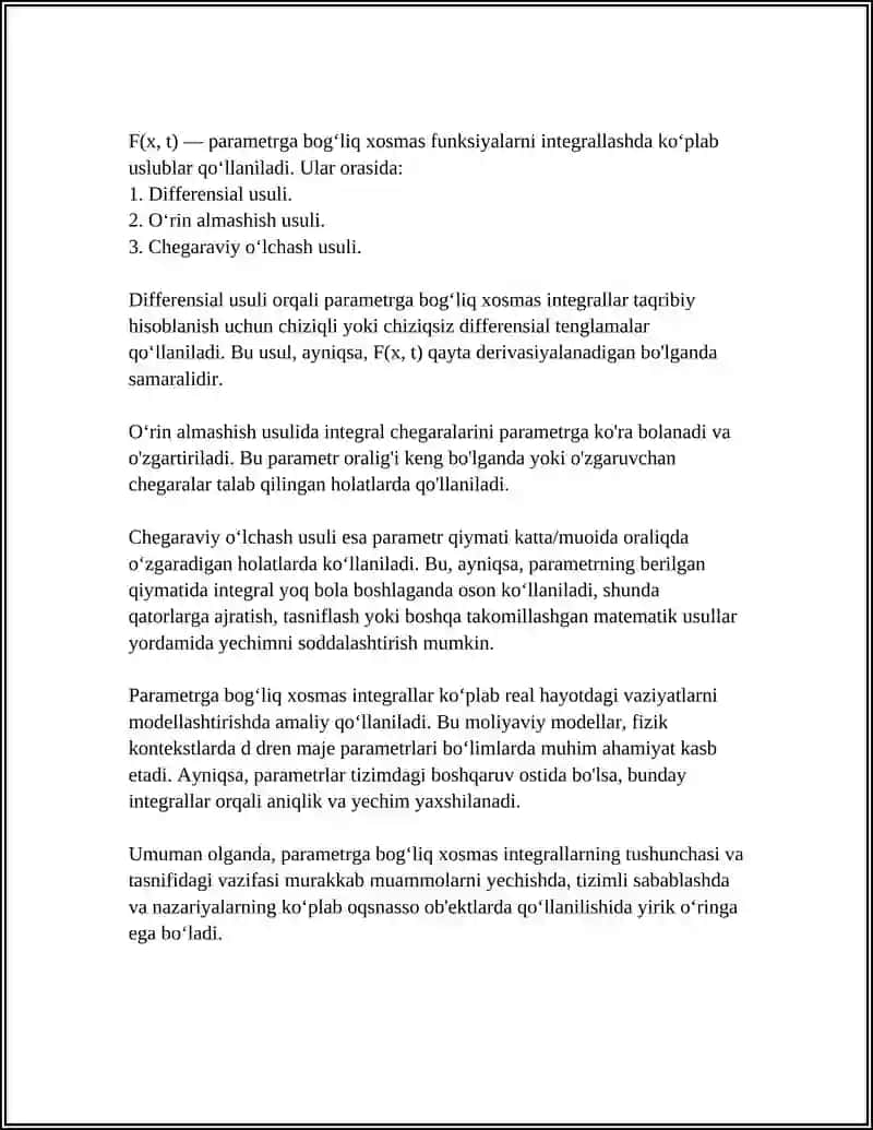 PARAMETRGA BOG’LIQ XOSMAS INTEGRALLAR 4