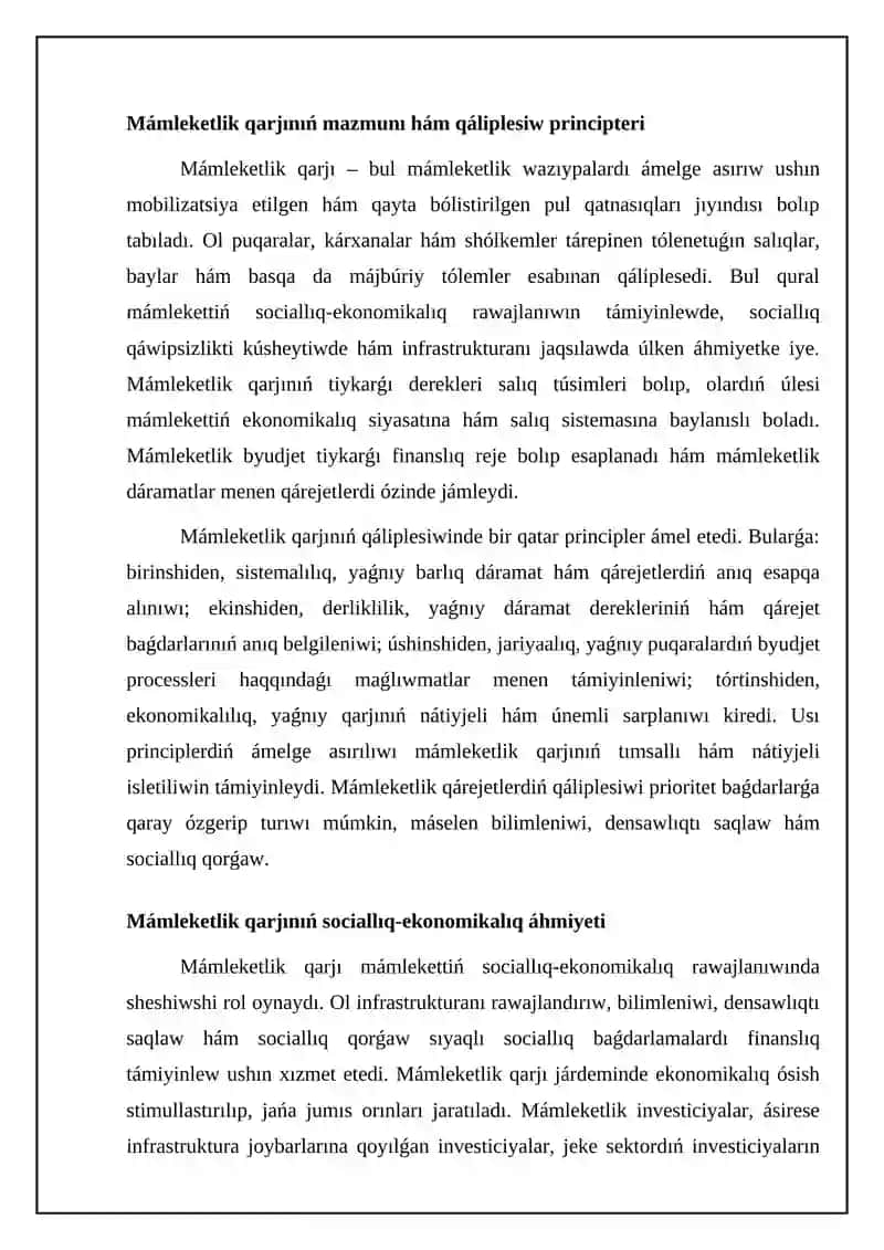 Mámleketlik qarjınıń mazmunı hám áhmiyeti 4