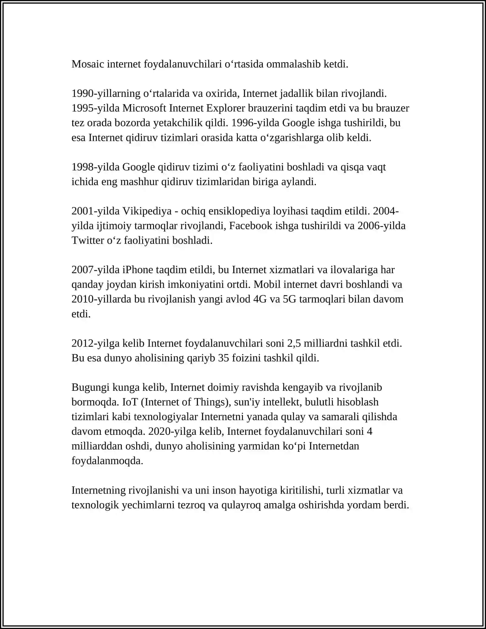 INTERNETNING ZAMONAVIY XIZMATLARI VA RIVOJLANISH TARIXI 4