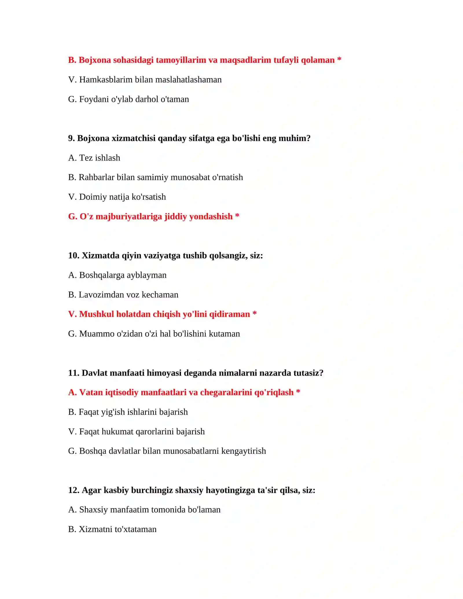 Bojxona imtihon savollari Word 4