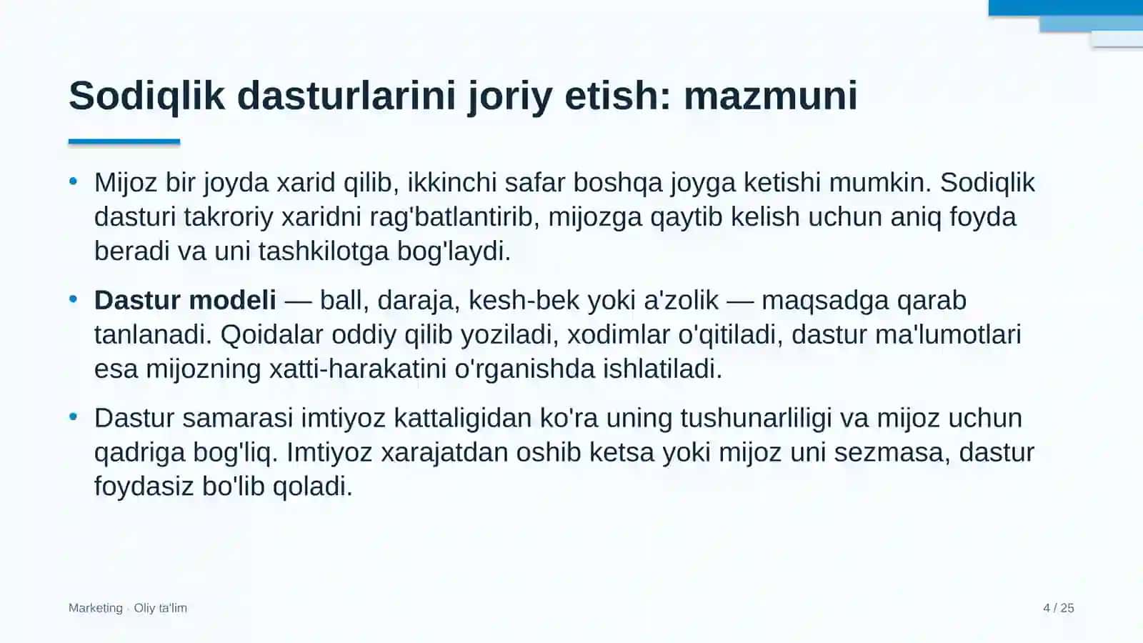 Davlat universitetlarida sodiqlik dasturlarini joriy etish 4