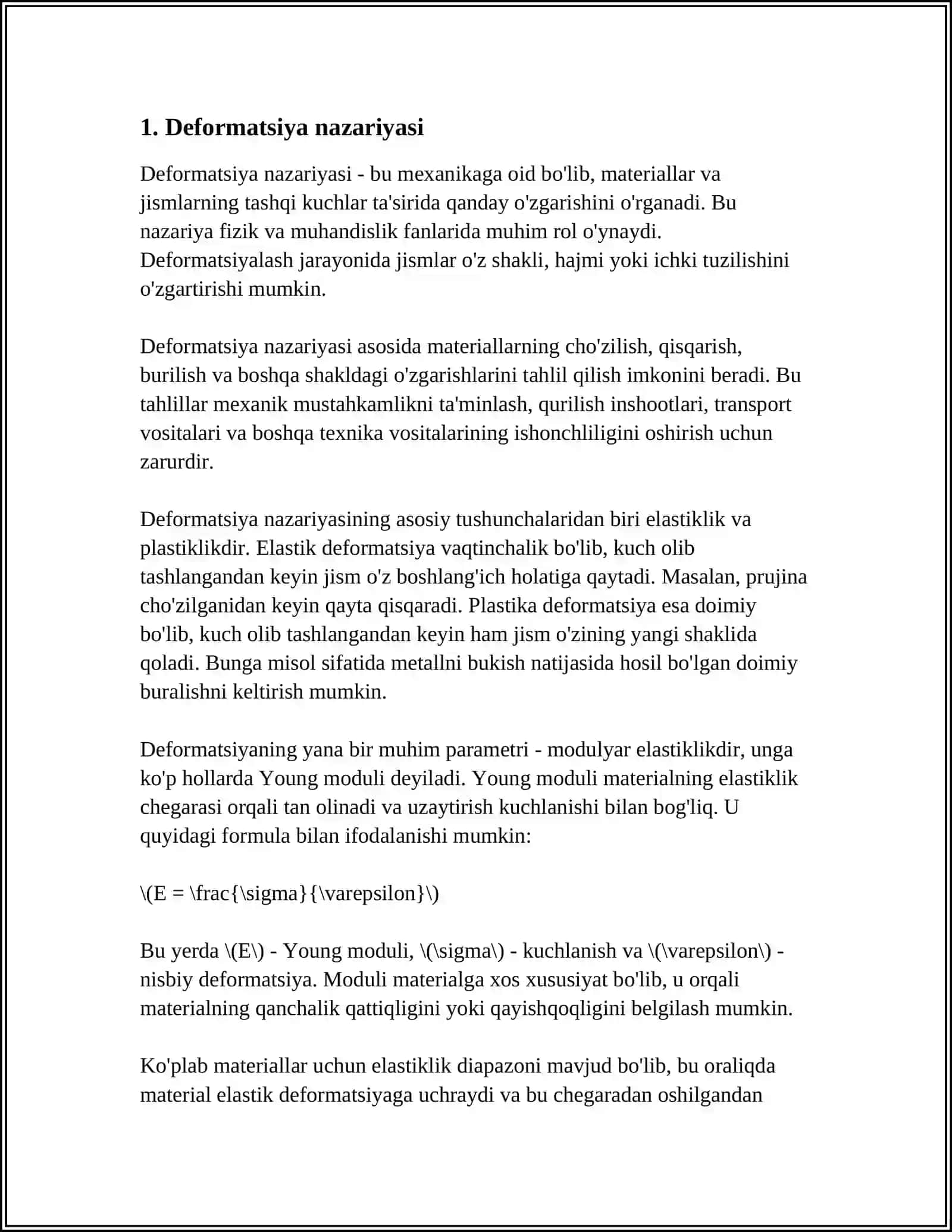 DEFORMATSIYA VA KUCHLANISH TAHLILIDA HISOB TATBIQLARI 4