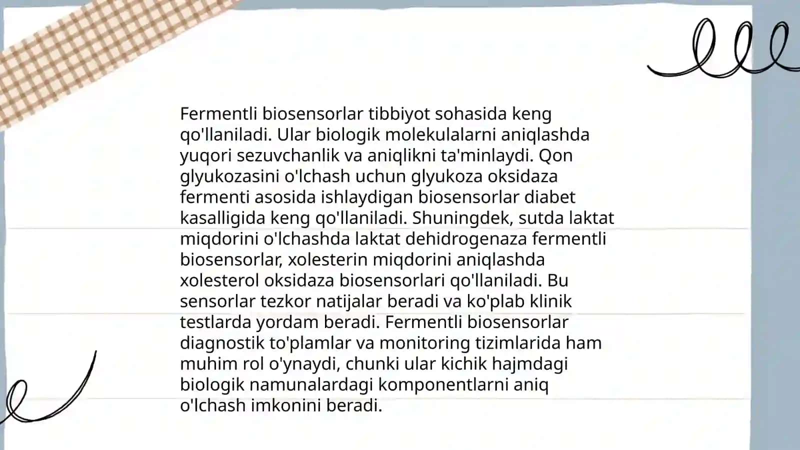 Fermentli biosensorlarning tibbiyotdagi o'rni 4