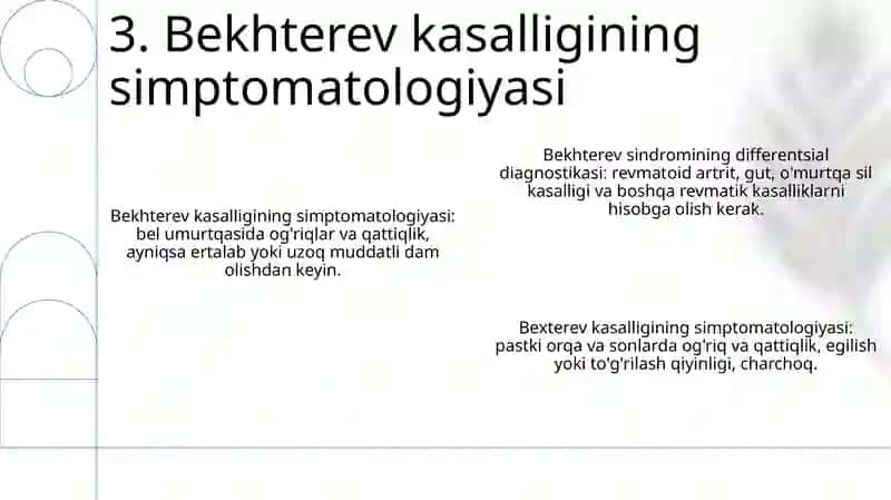 Bo'G'Im Sindromining Differensial Diagnostikasi, Bexterev Kasalligining Simptomatologiyasi 4
