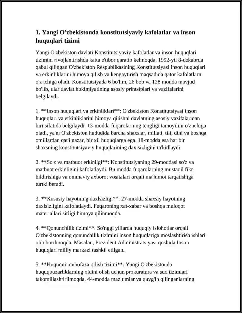 YANGI O'ZBEKISTONDA INSON HAQ-HUQUQLARI VA ERKINLIKLARINING KAFOLOTINING YARATILISHI 4