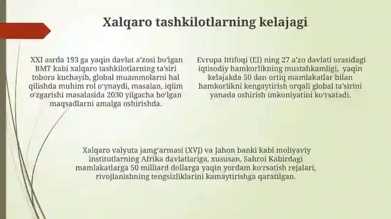 XXI asrda xalqaro tashkilotlarning faoliyati 4