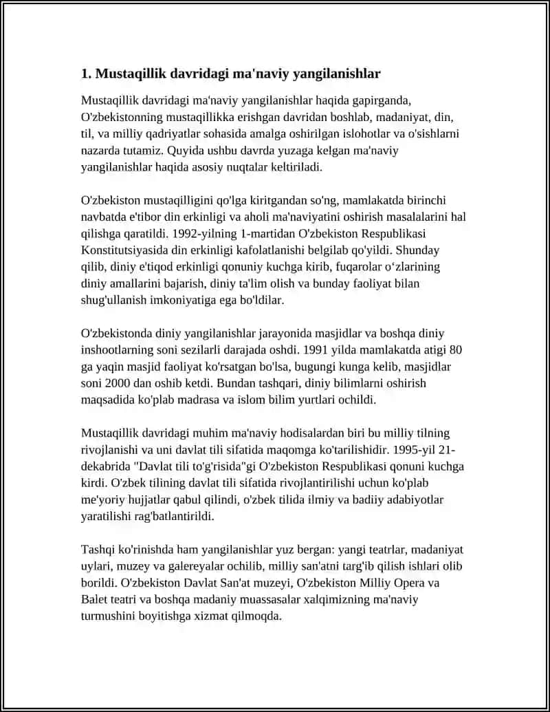 MUSTAQILLIK YILLARIDA O'ZBEKISTONDAGI MA'NAVIY VA MADANIY TARAQQIYOT 4