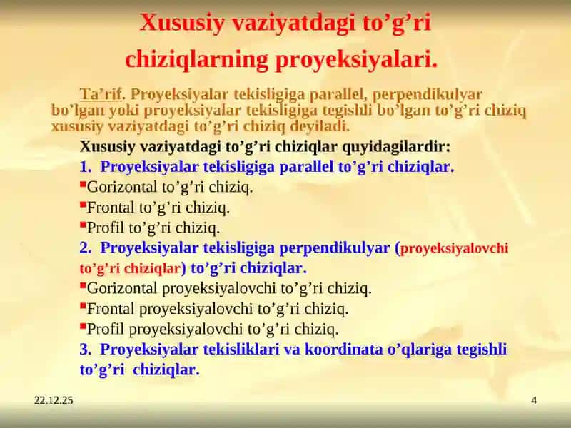 To'g’ri chiziqning ortogonal proyeksiyalari 4