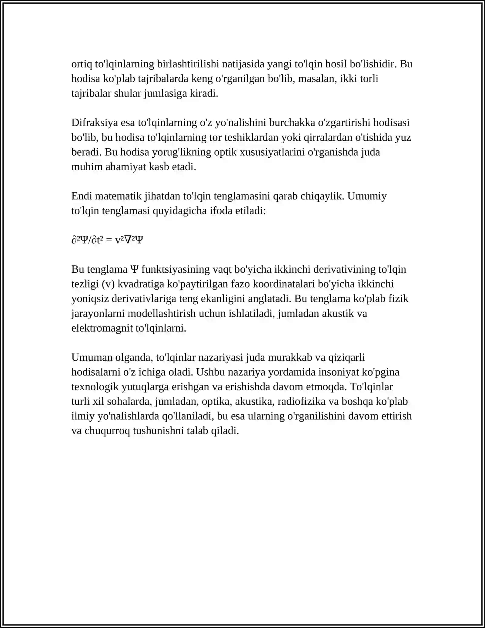 MEXANIK TEBRANISHLAR.MEHANIK TOʻLQINLAR 4