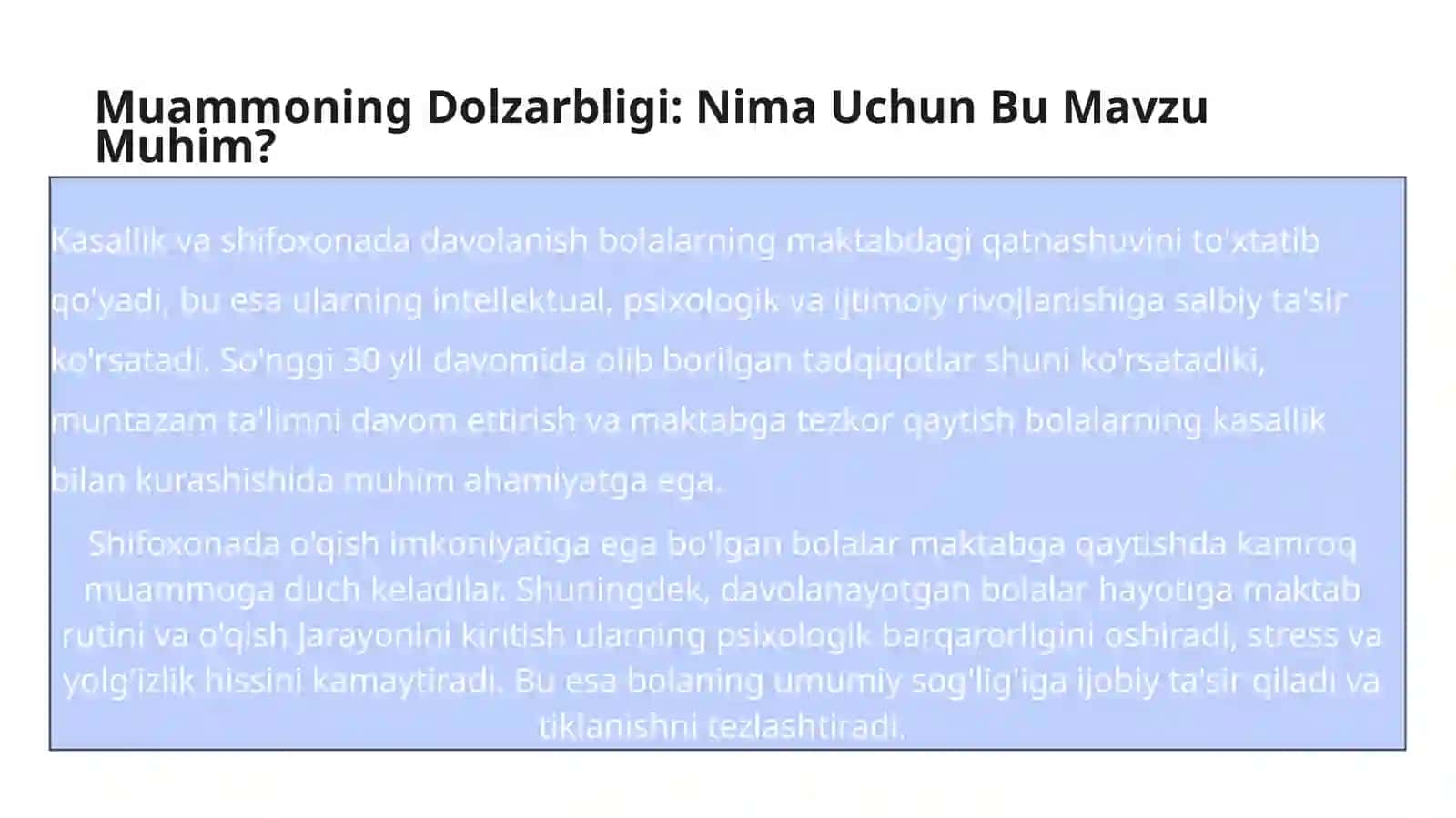Shifoxonada Davolanayotgan Bolalarni Ta'limni Tashkil Etish 4