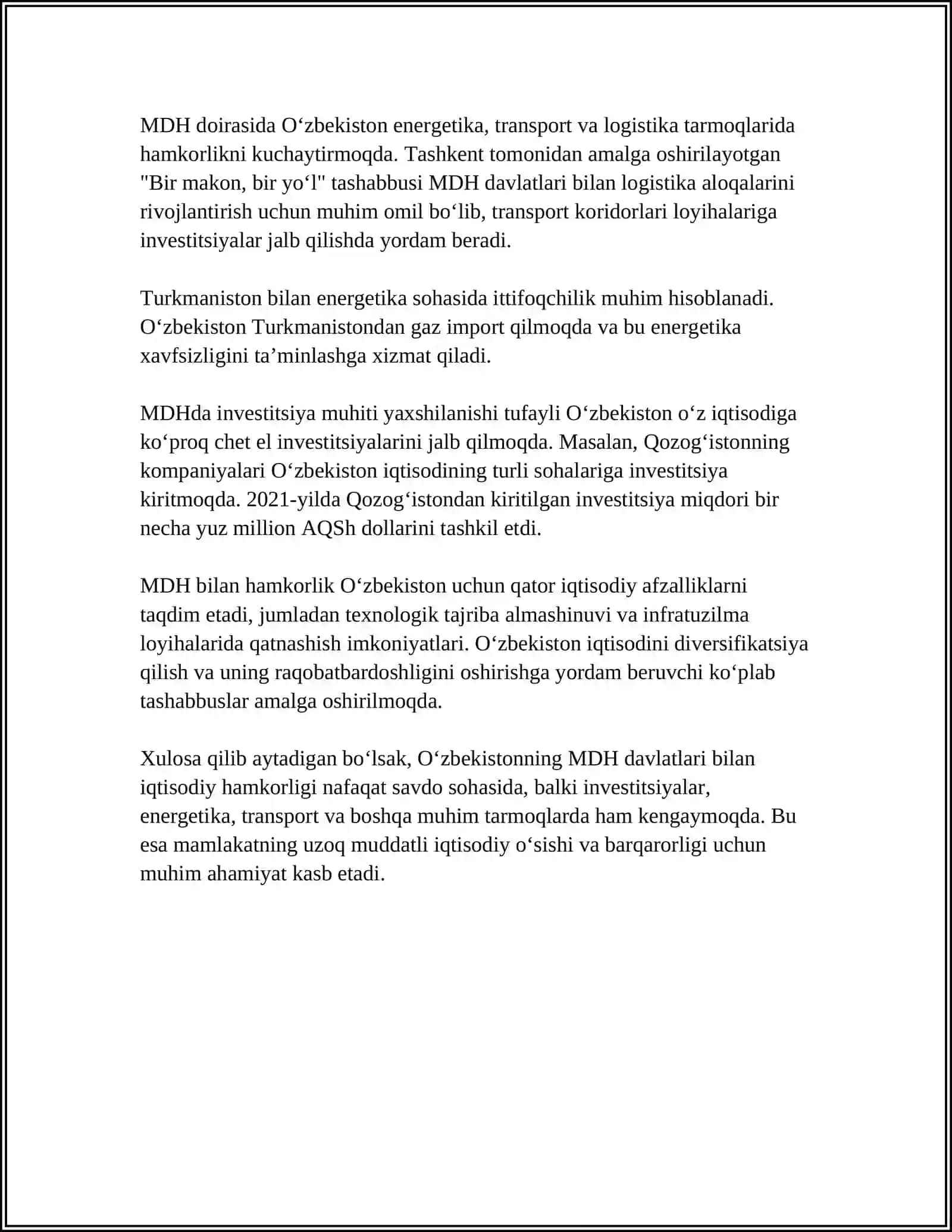 ÖZBEKISTONNING MDH DAGI ÖRNI VA MAVQEYINI OSHIB BORISHI 4