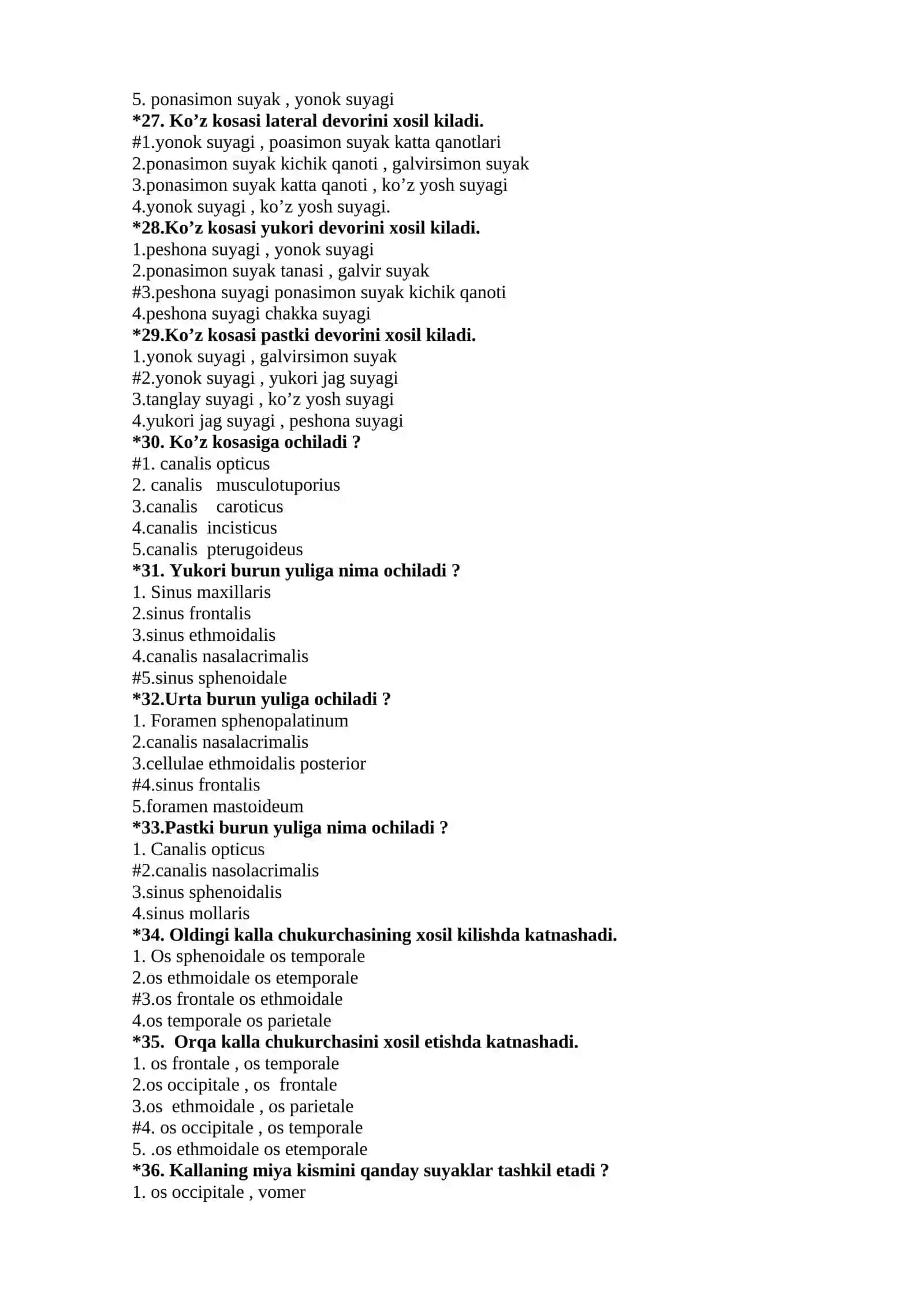 Odam anatomiasi fanidan test savollari 4