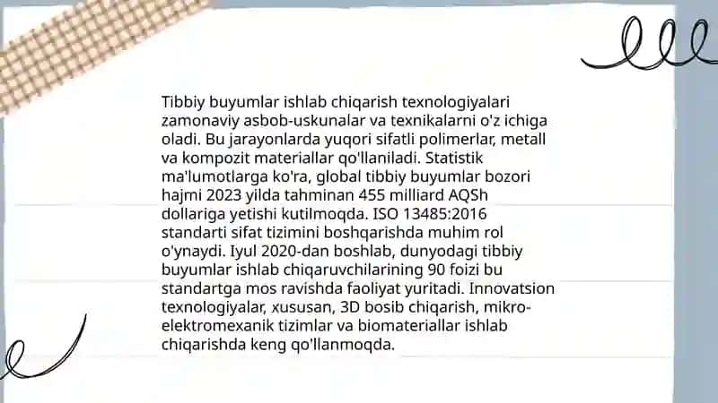 Tibbiy buyumlar ishlab chiqarish 4