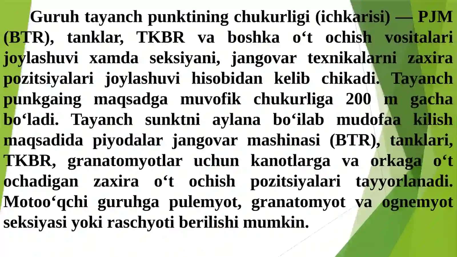 Bo'linmalarni turli jang turlarida (jangovar harakatlar) boshqarish 4