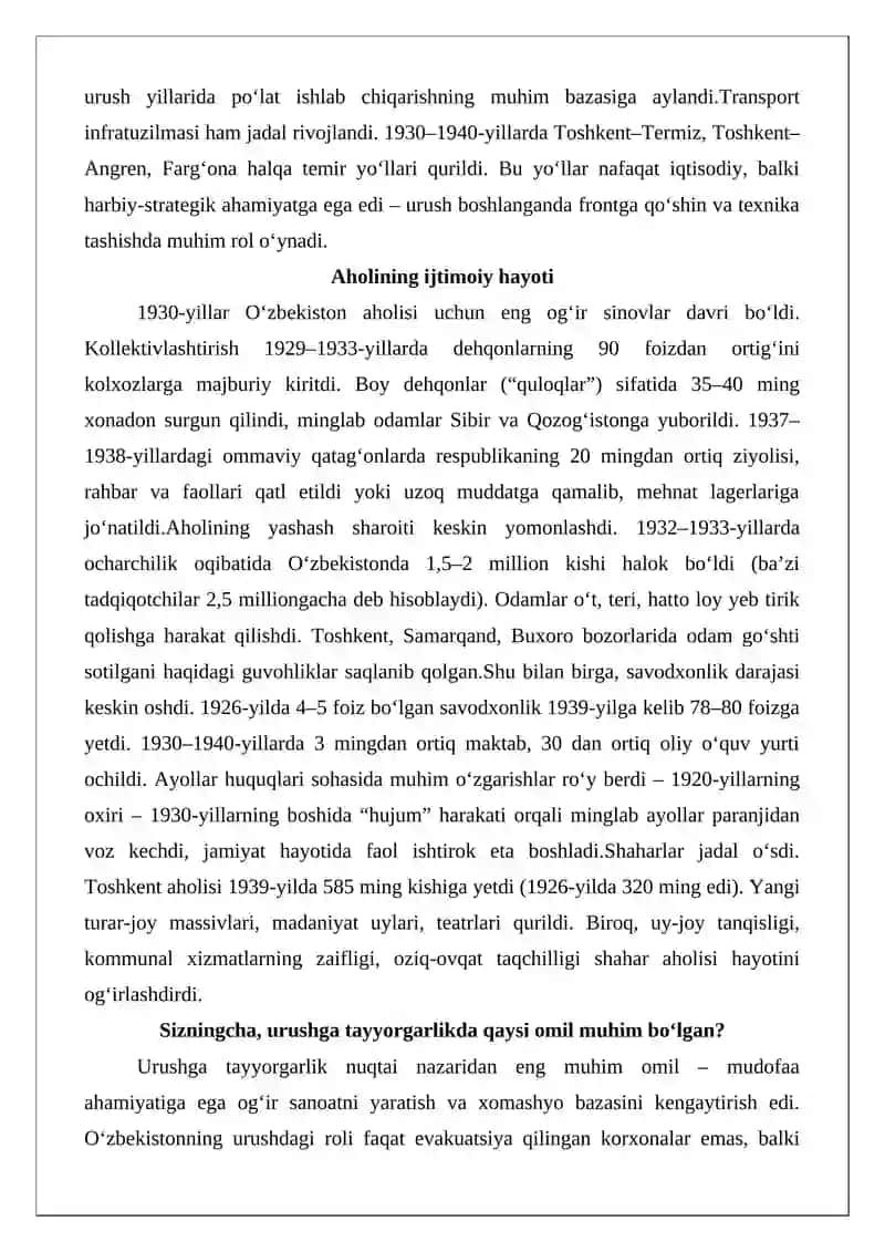O‘zbekistonning Ikkinchi jahon urushidagi o‘rni va hissasi 4