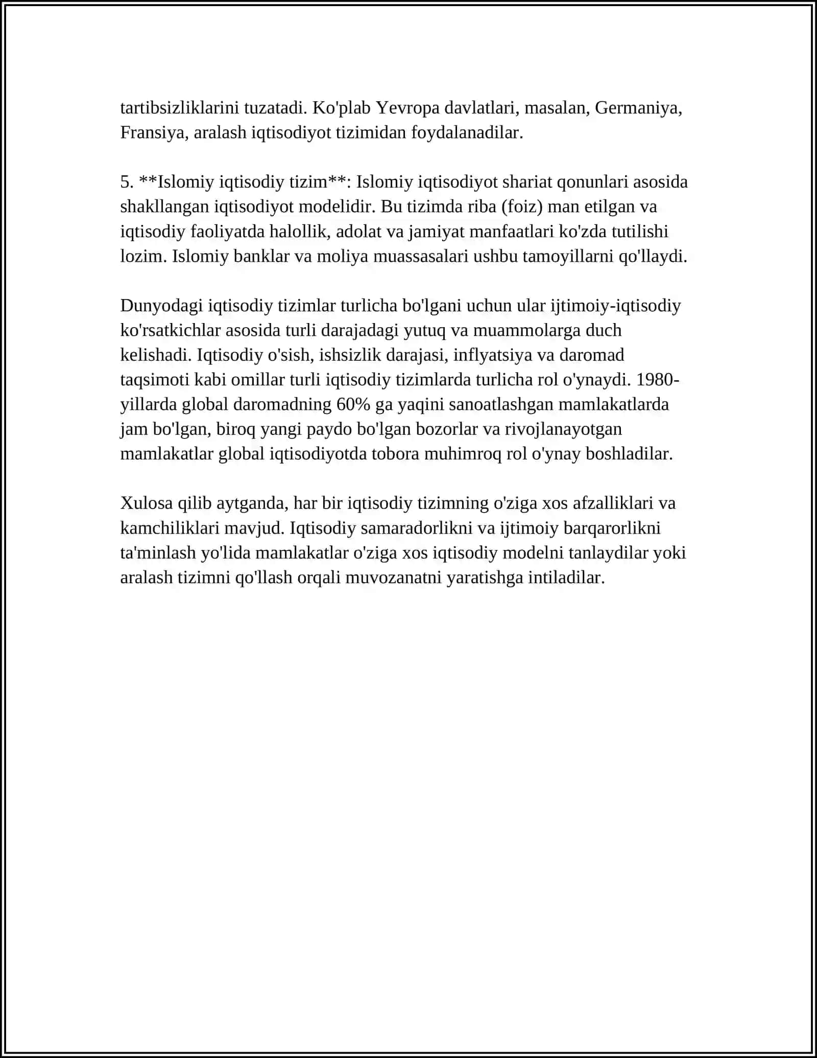 Iqtisodiy tizimlar turlari 4