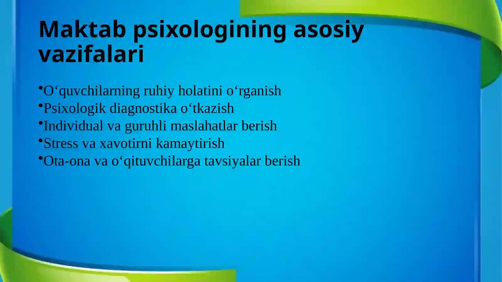 Mkatabda psihalogik Xizmat mavzusidagi Slayd 4