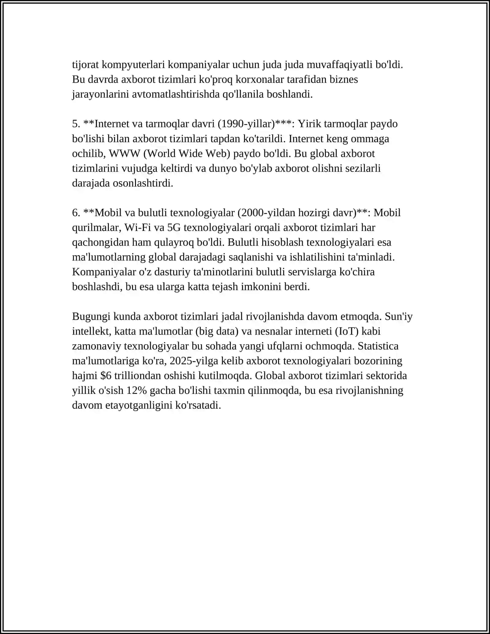 INFORMACIYA SISTEMALARI HAM TEXNALOGIYALARI 4