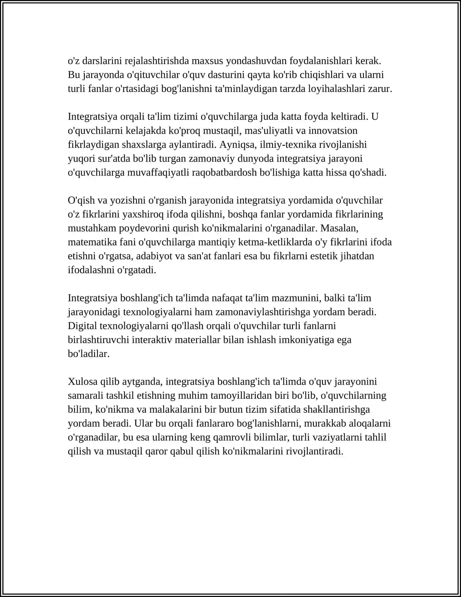 BOSHLANG'ICH TA'LIMDA MAVZULARARO INTEGRATSIYA 4