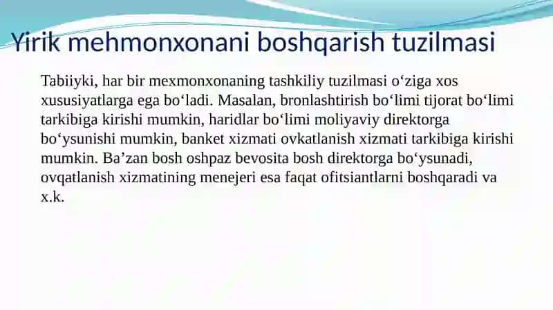 Mehmonxonaning tashkiliy-boshqarish tuzilmasi 4