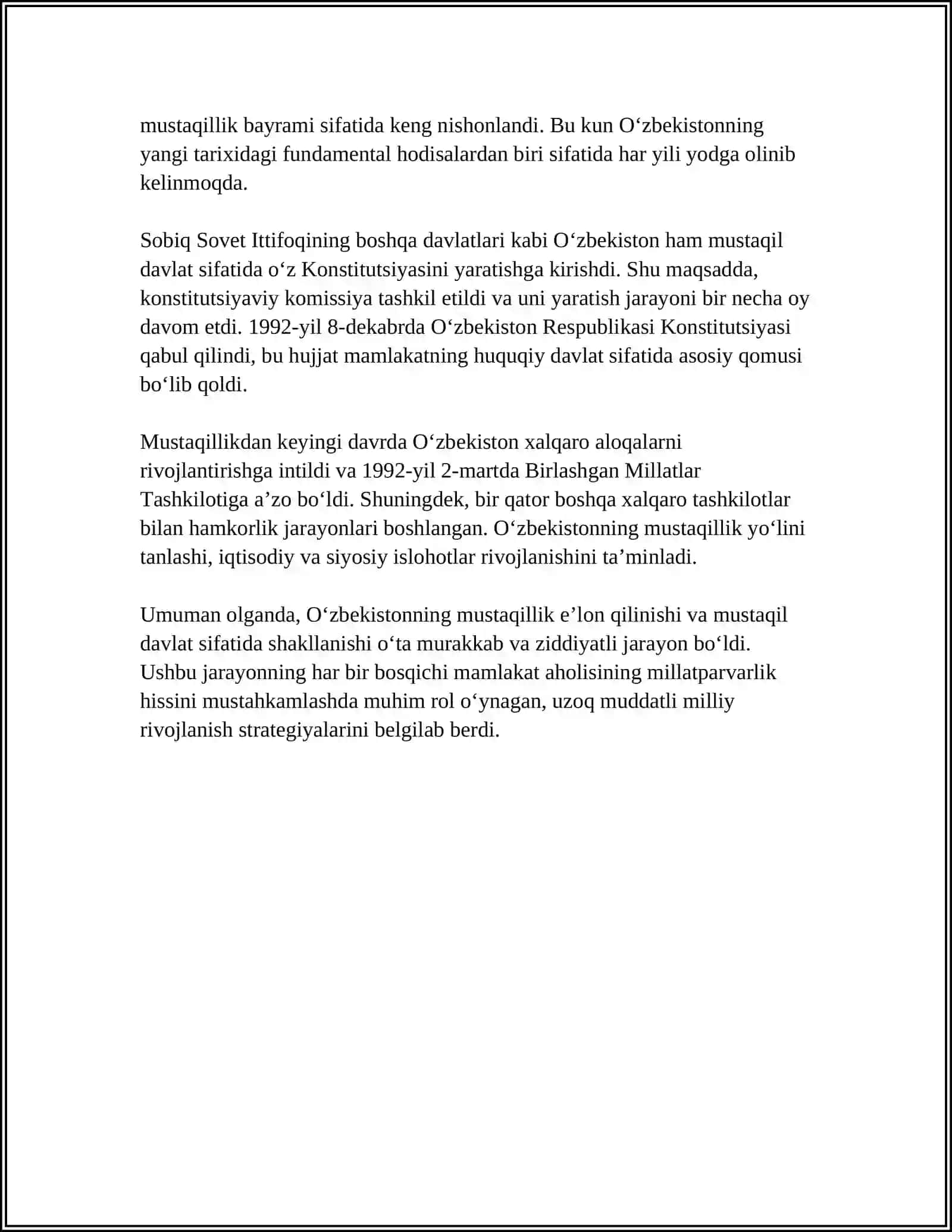 O'ZBEKISTON MUSTAQILLIKNING E’LON QILINISHI VA UNING TARIXIY AHAMIYATI 4