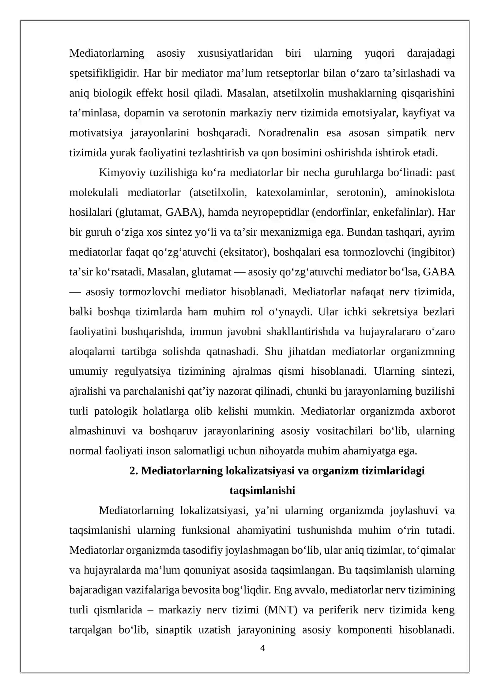 Mediatorlar. Mediatorlarning lokalizatsiyasi 4