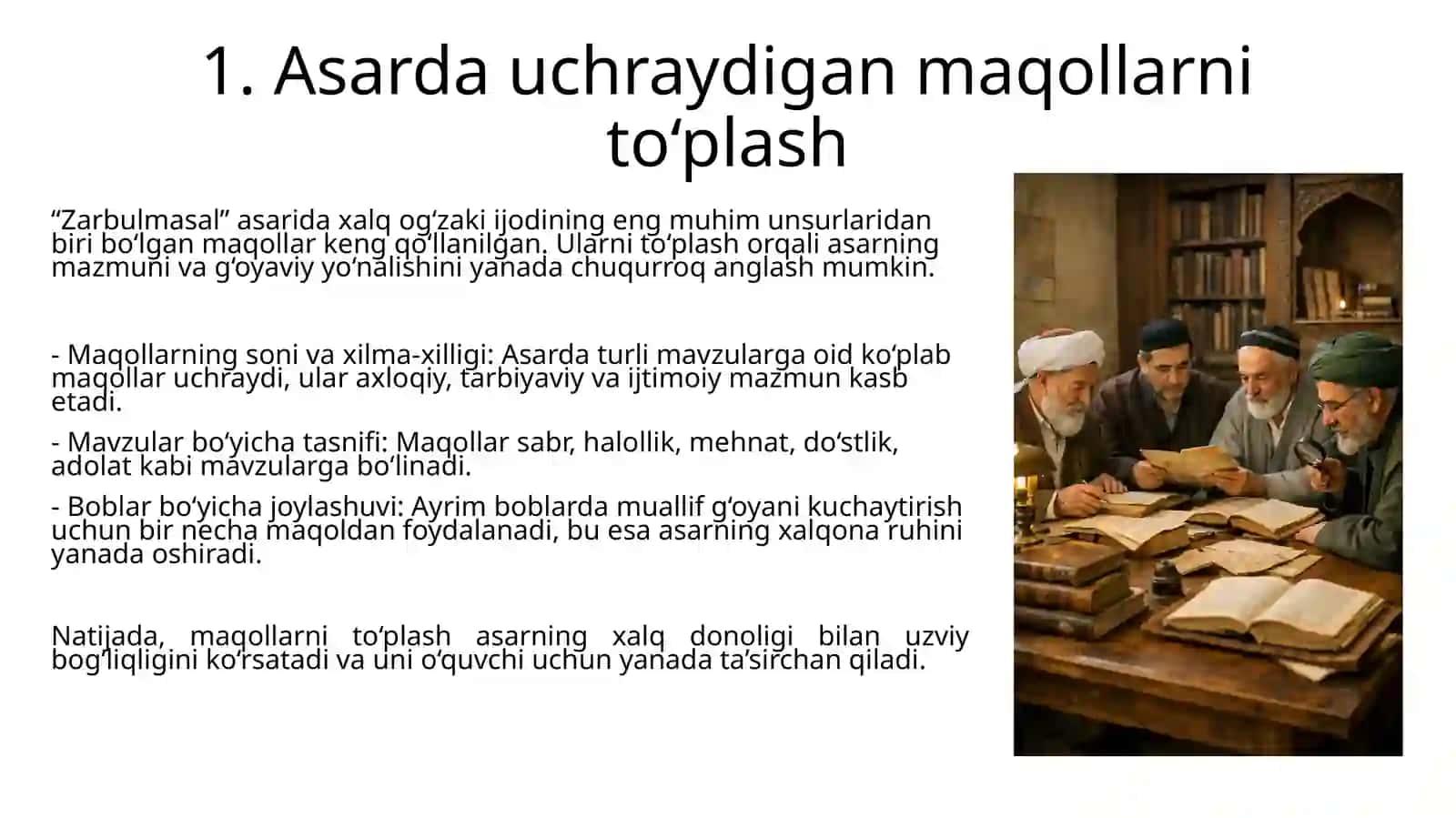 Zarbulmasal asaridagi maqollarning badiiy va tarbiyaviy ahamiyati 4